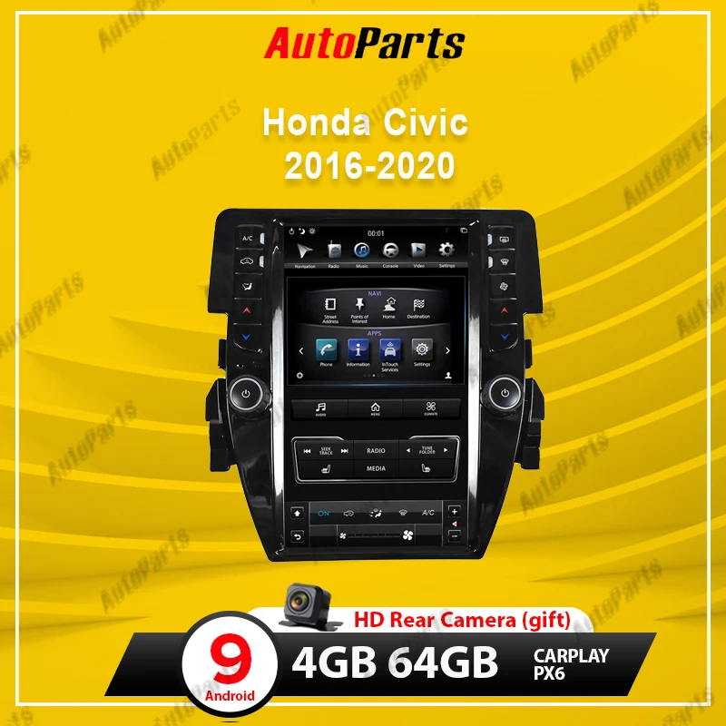 

KUKUZ 12.1" Android 9.0 Car Radio For Honda Civic 2016-2020 PX6 Car DVD Multimedia Player Stereo Video DVD GPS Navigation 4G-64G