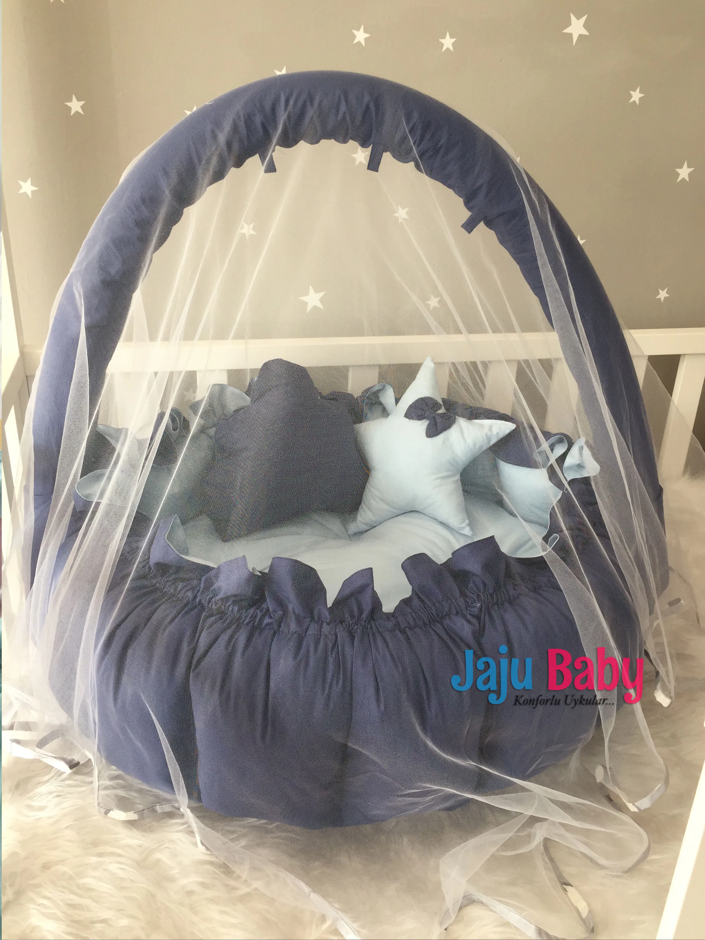 Jaju Baby Navy Blue - Blue Design Luxury Play Mat Babynest Mosquito Net Tulle Toy Apparatus Set, Play Mat, Babynest