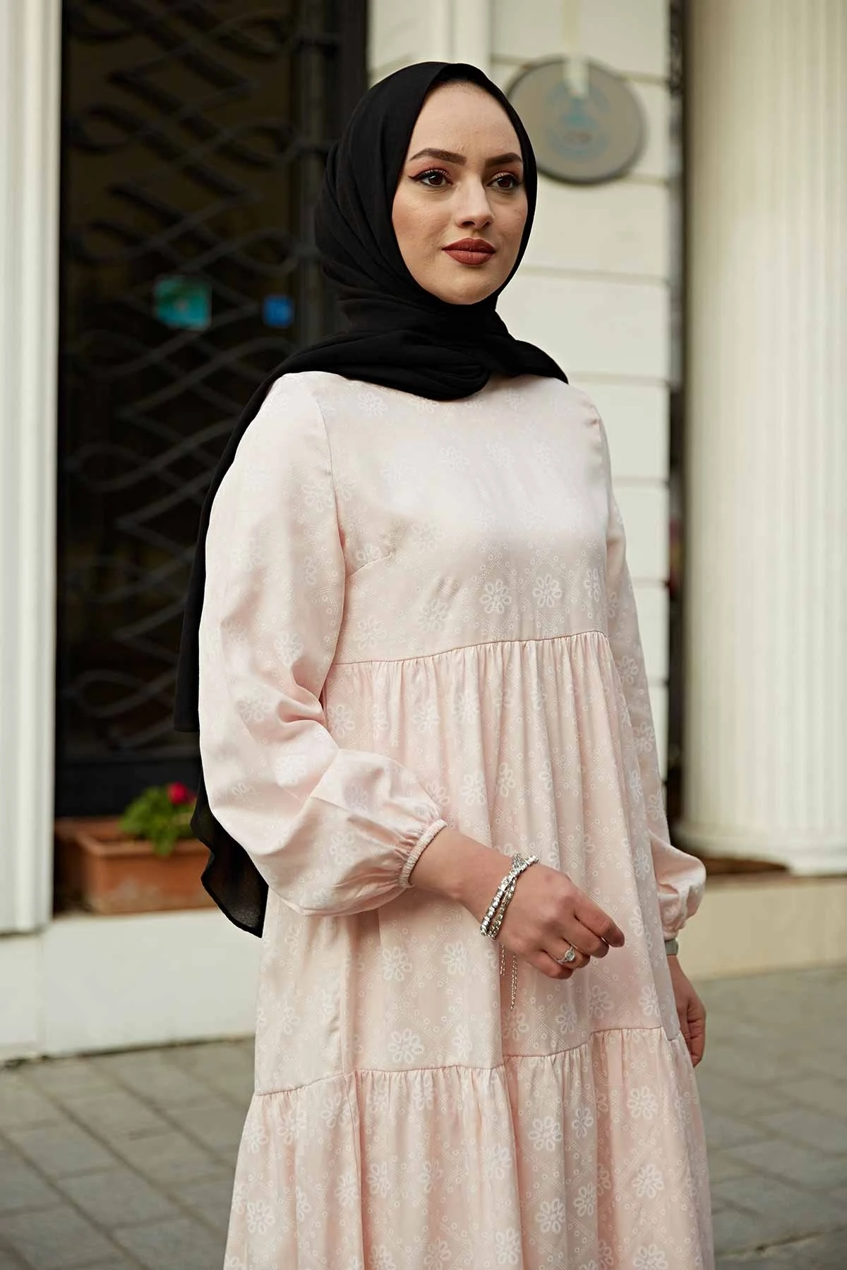 

Ethnic Patterned Scalloped Dress Ramadan Abaya Turkey Muslim Hijab Dress Eid Mubarak Abayas for Women Dubai Caftan