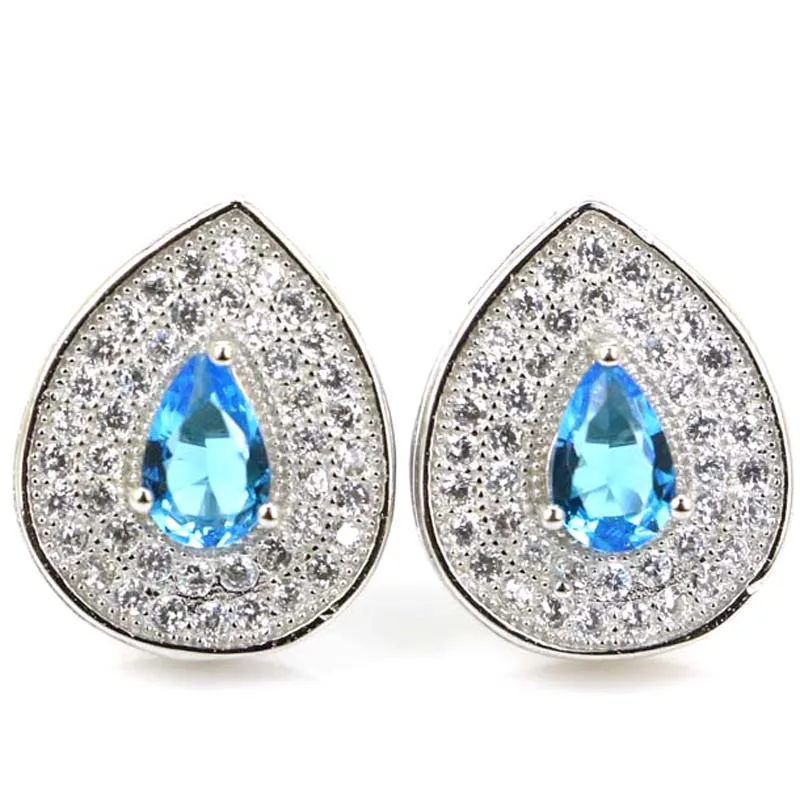 15x12mm Jazaz 3.5g Real Red Ruby Created Paris Blue Topaz Tanzanite CZ Daily Wear 925 Solid Sterling Silver Stud Earrings | Украшения и