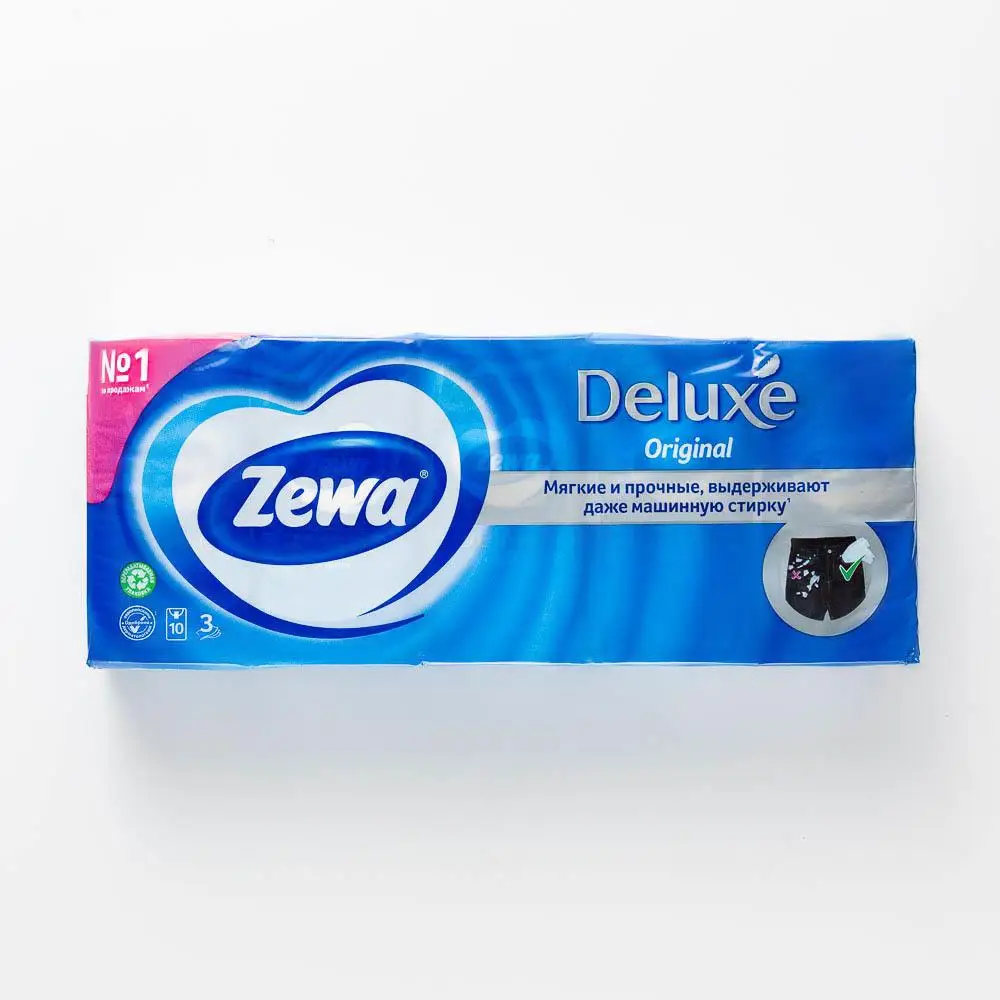 Бумажные носовые платки Zewa Deluxe 3 слоя 10 упаковок 100 шт|Бумажные столовые салфетки|