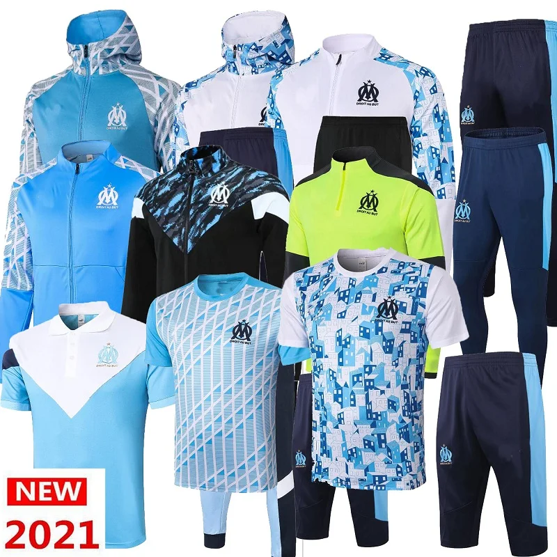 

New 2020 2021 Adult kit Long sleeves Marseilles Jacket Uniforms Tracksuits Soccer Jersey 20 21 Train Football Coat Training Suit