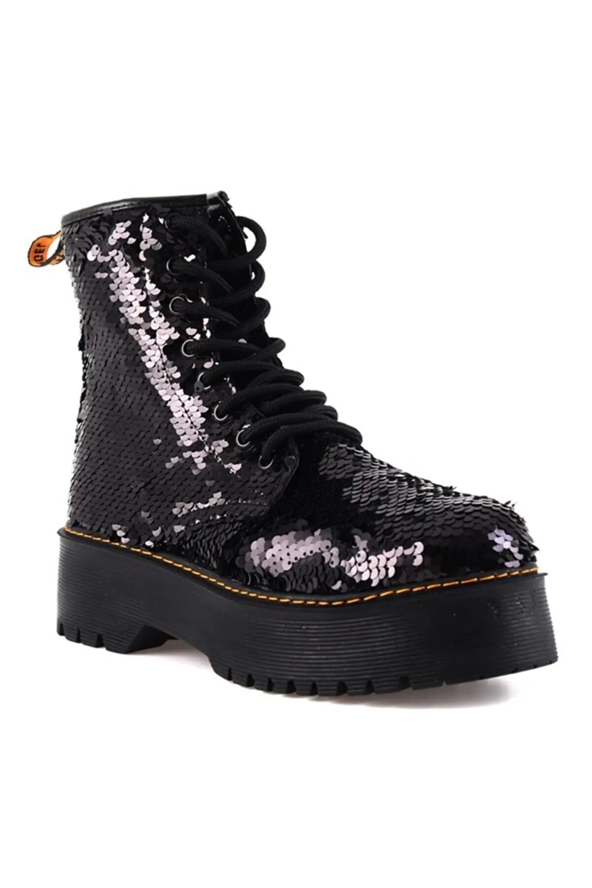

2022 Winter Women's British Style Sequined Martin Boots Lace-Up Thick Bottom Platform Round Toe Square Heel High-quality Shoes