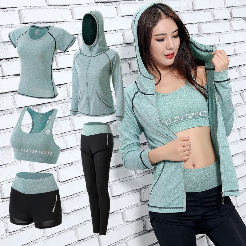 

Gym 5 Piece Yoga Sets Outdoor Mlothes Women's Sports Suits Quick-drying High-waist Large Size Gym Clothes Running Fitness Suits