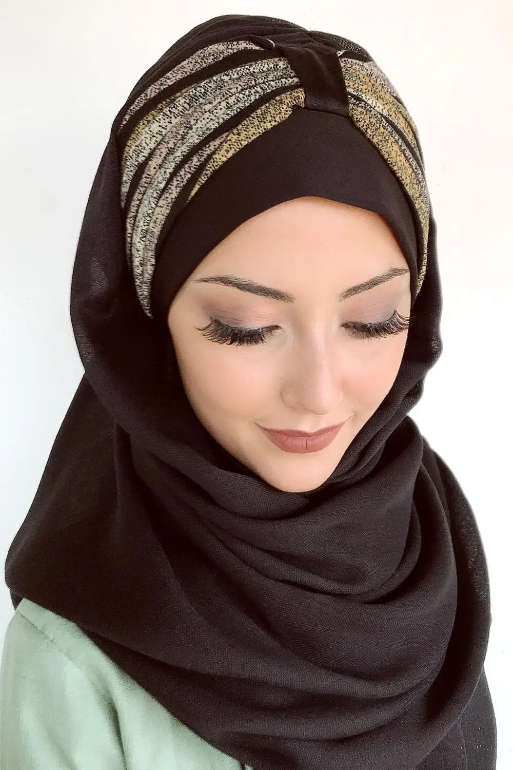 Новинка Moda хиджаб Müslüman Başörtüsü İslami Kıyafet Türban Şapka Fular Kırçıllı Sarı Pembe Çizgili Büzgülü Hazır