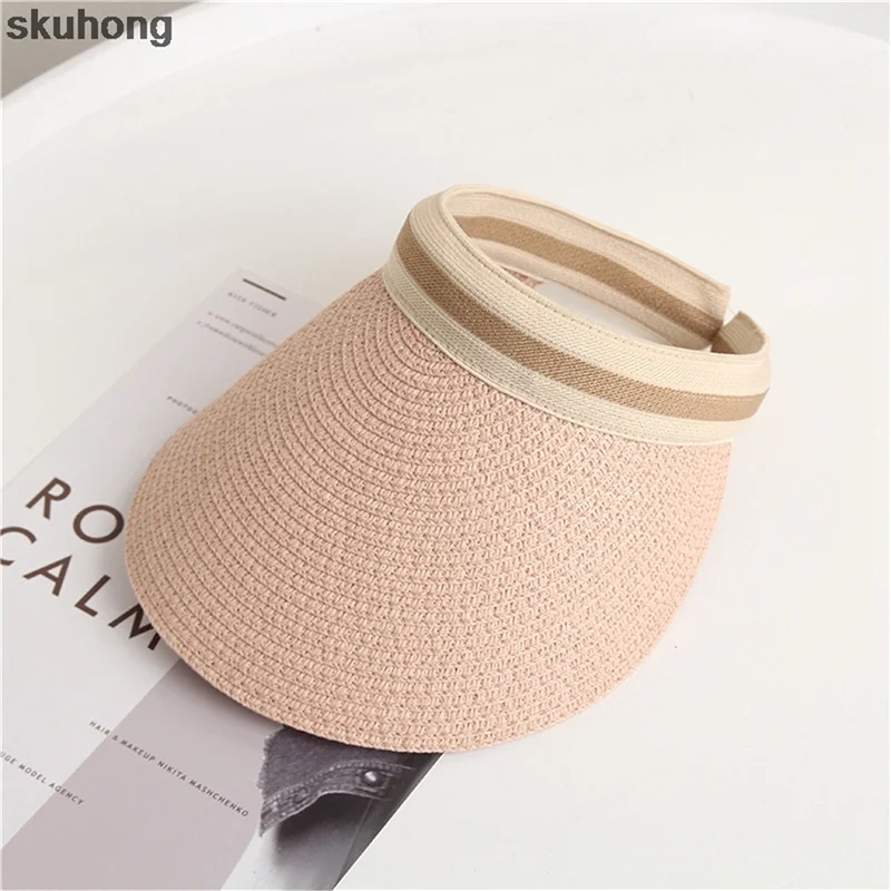 Fiyat Kadın Güneş şapkaları El Yapımı Hasır Vizör Kep Ebeveyn çocuk Yaz Açık Spor Balıkçılık Plaj şapkası Sihirli Bant Hasır şapka Boş üst