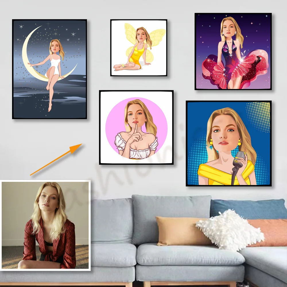 

Custom Cartoon Portrait Canvas Painting Funny Design Posters and Prints Photo Custom Wall Art Idea Gift for Friend Family Decor