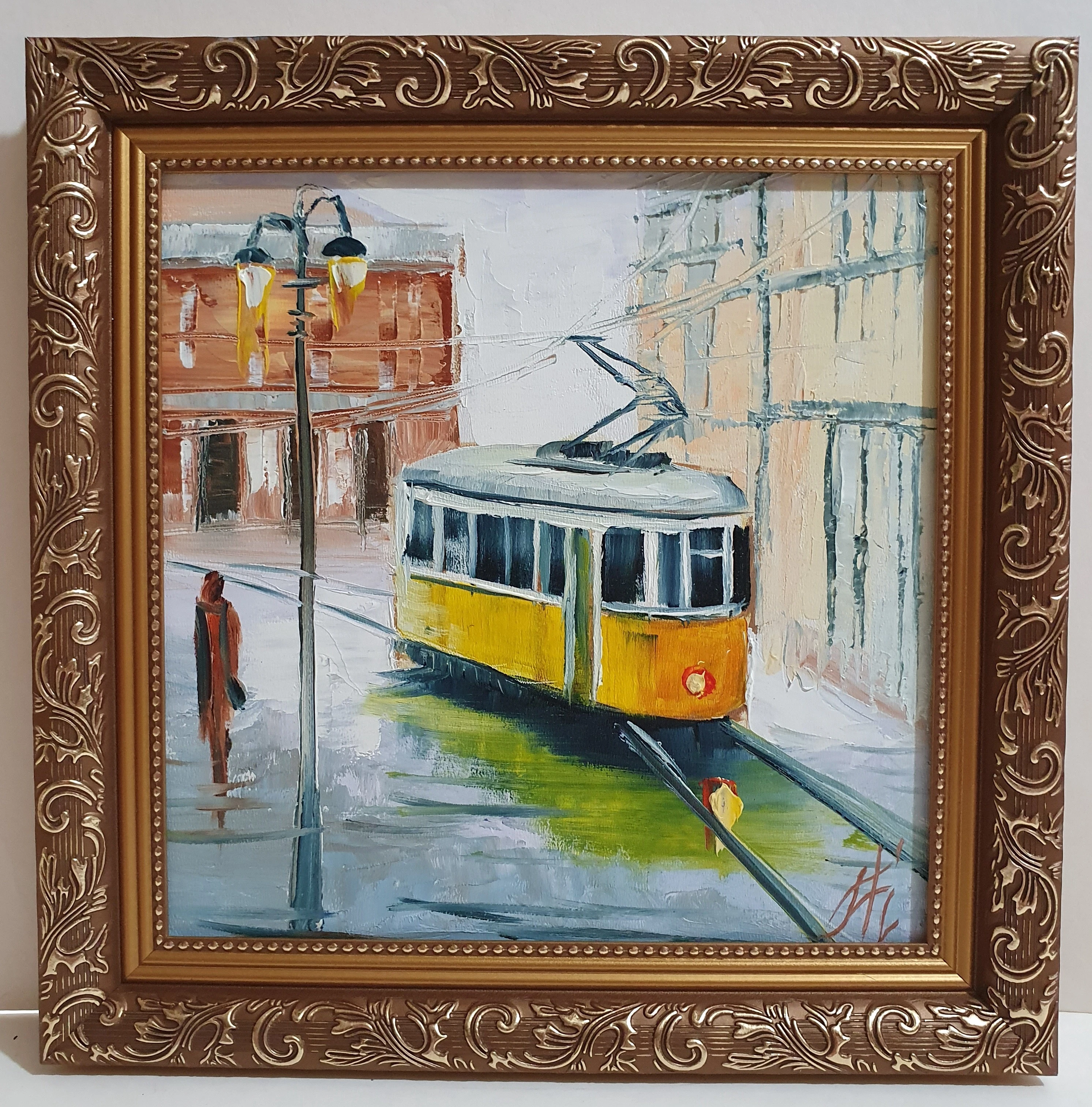 Картина маслом на двп &quotГорода&quot оформлено в рамку 25х25см арт: 20210815_150608 - купить