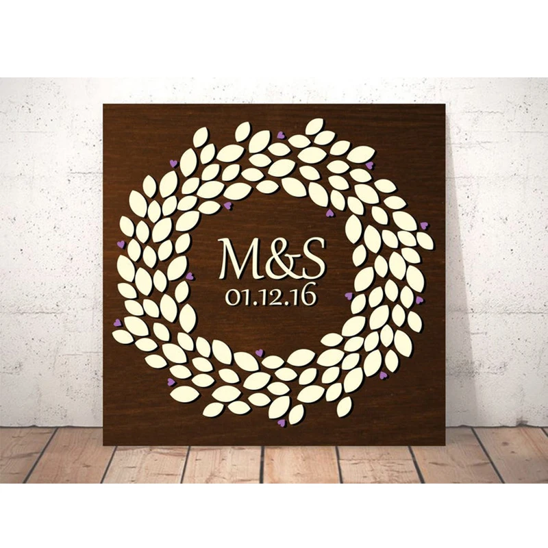 Венок красное сердце 3D деревянная Гостевая книга для свадьбы альтернатива