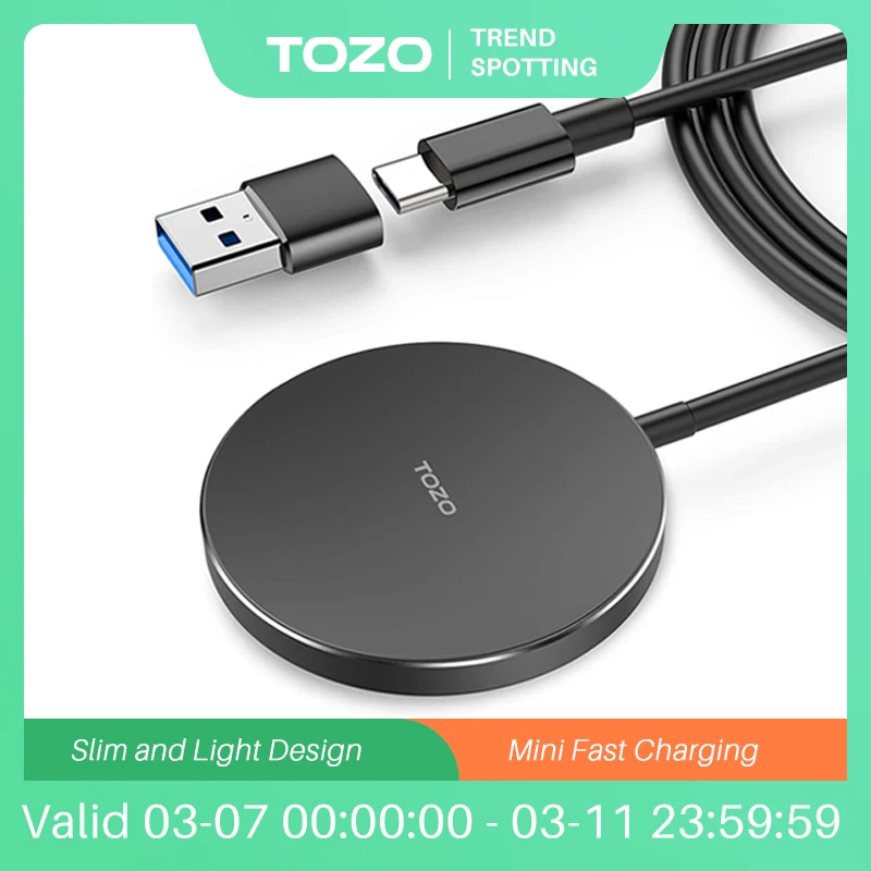 

TOZO W6 Wireless Charger for iPhone 13 Mini Pro Max Aviation Aluminum Computer Numerical Control Technology Fast Charging