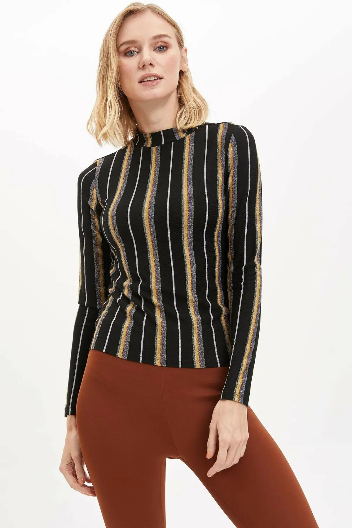 DeFacto модная полосатая Линия Дизайн Женские топы тройники Водолазка женская