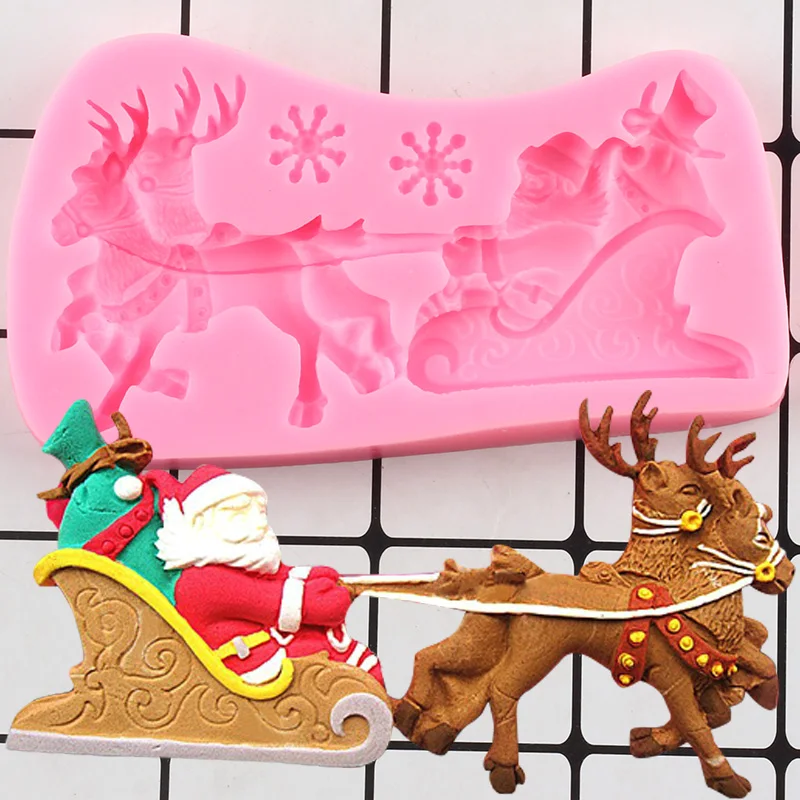 

3D Christmas Santa Claus Silicone Mold Snowflake Elk Deer Fondant Cake Decorating Tools Cupcake Baking Candy Chocolate Molds