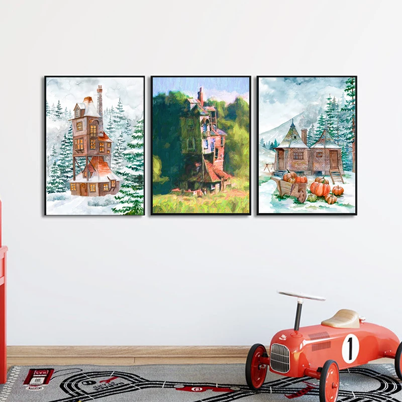 Картина маслом The Burrow плакат на стену дом Weasley картина зимний Фэнтези