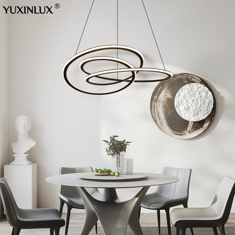 

Modern Led Pandent Lamp Rings Black Circle For Kitchen Living Dining Room Restaurant Hanging Chandelier