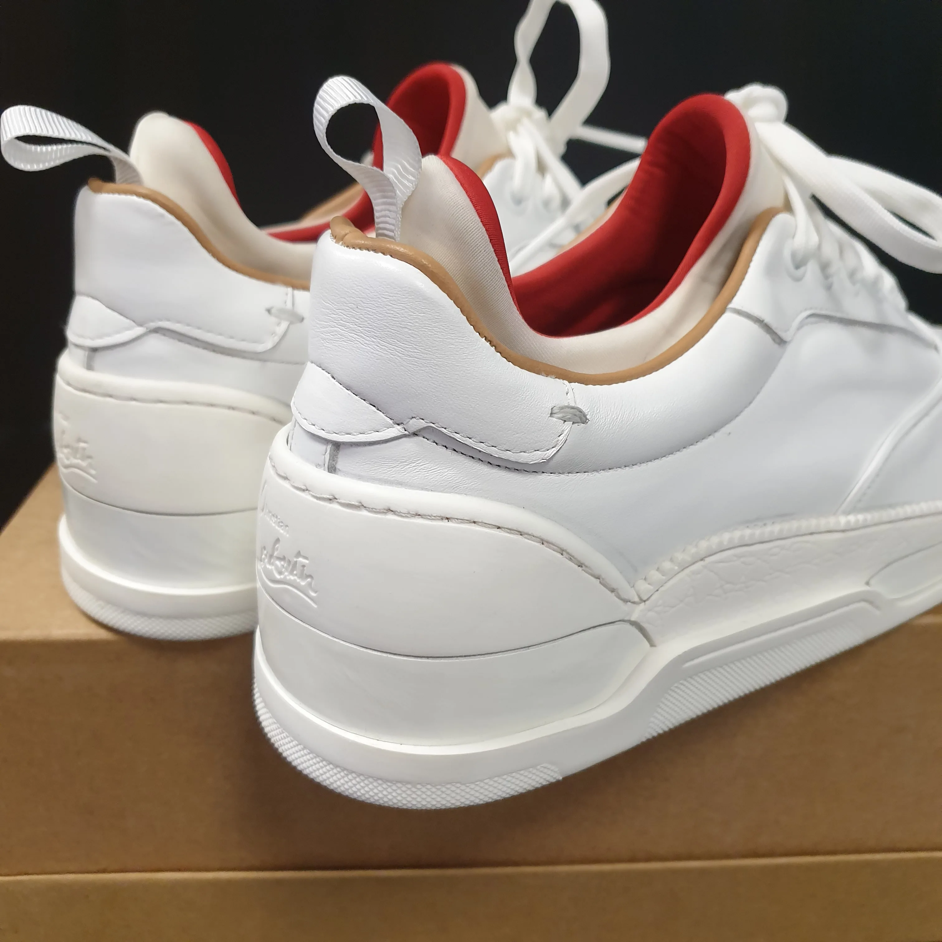 

Luxury Men's Shoes Sneaker 100% 100% Genuine leather No China !!! Hand made White shoes in Red