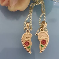 Custom Rose Heart Split Not Split Pendant Gold Plated  "Te Amo" Oro Laminado For Mother's Day, Valentine's Day Jewelry Gift