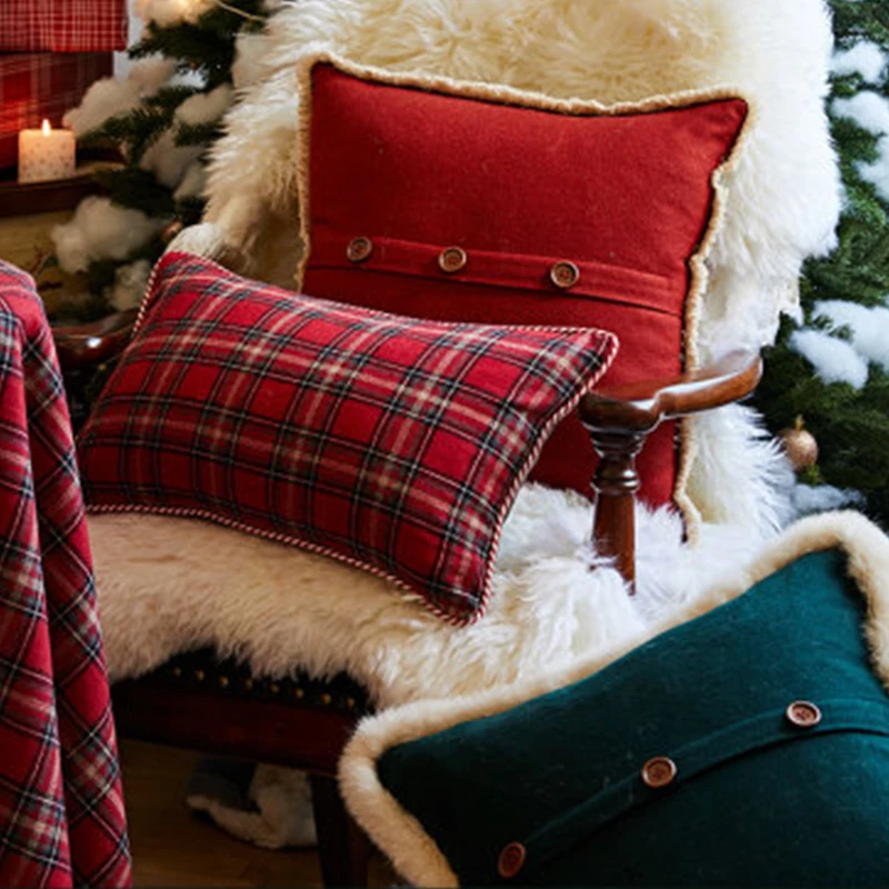 Рождественские красные и черные клетчатые наволочки в стиле буйвола 18x18 дюймов
