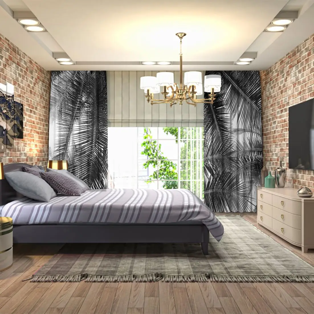 Занавеска с листьями пальмы тропические пейзажи остров природа романтический