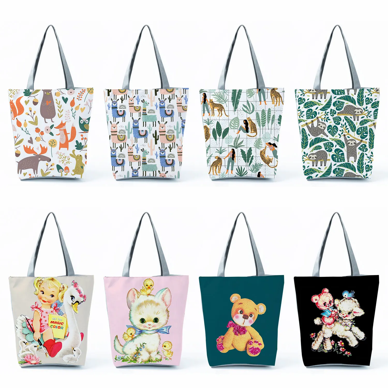 

Cartoon Alpaca Printed Female Shopping Bag Girl Cute Animal Large Capacity Handbags Casual Shoulder Bag Sloth Travel Tote Bags