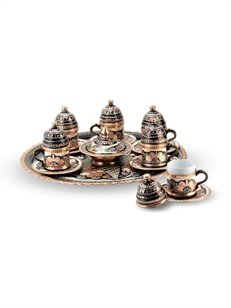 SONAYCOPPER-Juego de caf&eacute; de cobre turco, flor Rosa hecha a mano-0