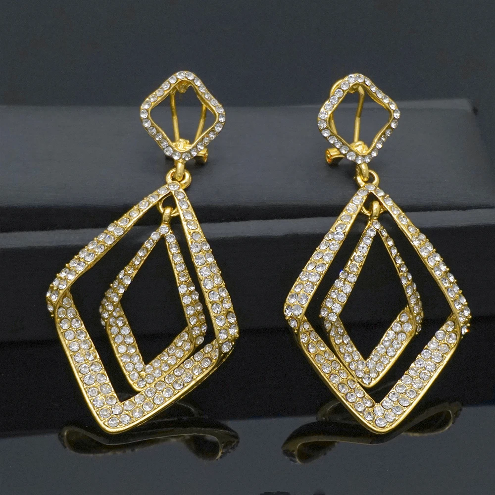 Модные женские серьги подвески стразы креативные блестящие вращающиеся Золотые