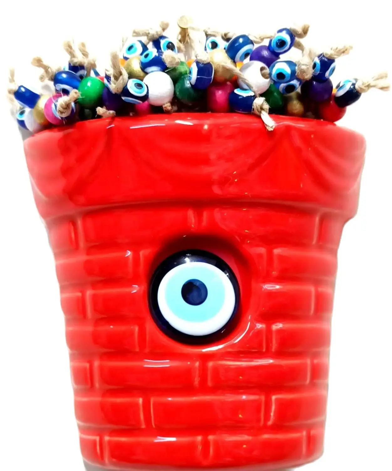 

Ceramic Evil Eye Beaded Red Flower Pot Wall Ornament