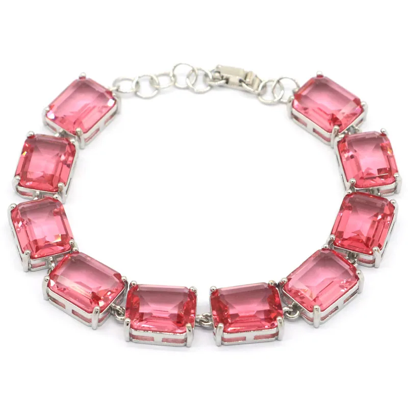 

14x10mm Romantic Pink Morganite Smokey Topaz Woman's Wedding Silver Bracelet Length 6.5-8.5inch