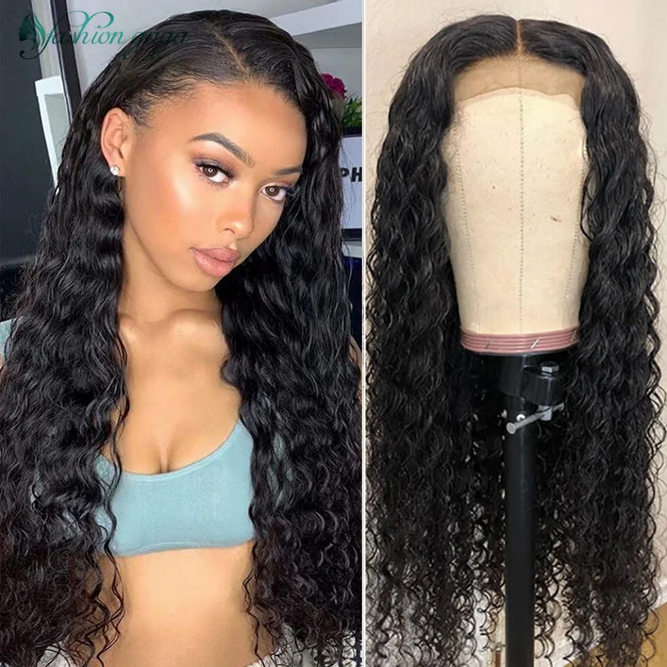 

4x4 Water Wave HD Transparent Lace Closure Human Hair Wigs for Women Real Brazilian Black Remy Hair Size 10 to 30 Inches Sale