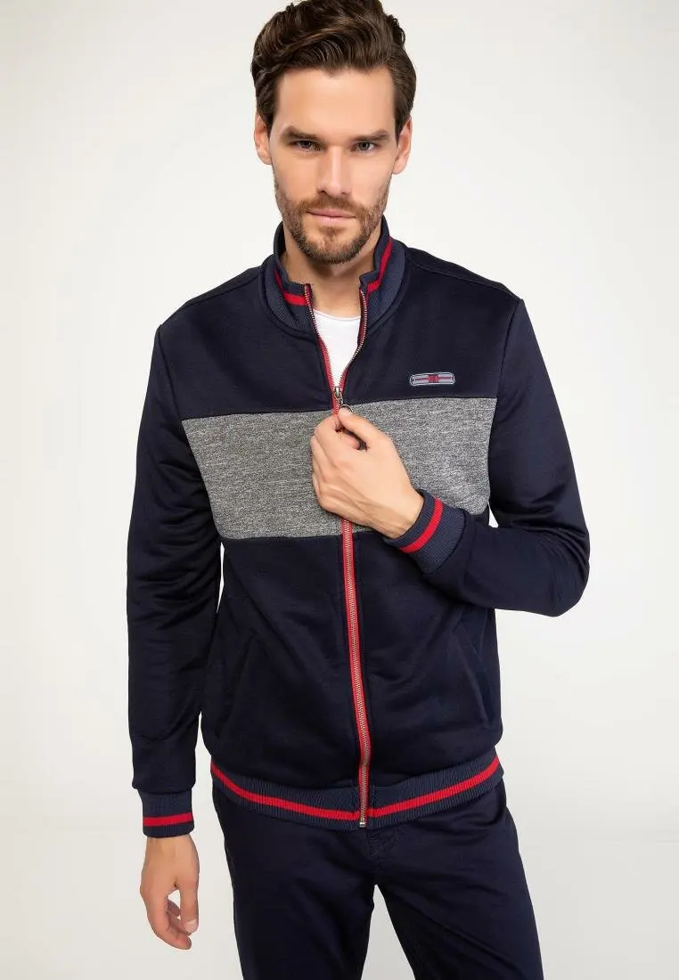 DeFacto Осенняя мужская мода стоячий воротник кардиган лоскутное пальто