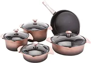 

Aryldz Flipper Rose Gold Black Glass Cookware Set
