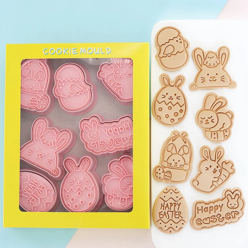 

6Pcs/8Pcs DIY Easter Plastic Cookie Cutter Rabbit Egg Biscuit Cutter 3D Cartoon Dinosaur Baking Molds Easter Party Decoration