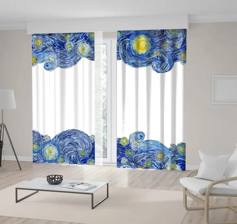 Занавес звездное ночное небо со светящейся Луной и облаками с Ван Гогом