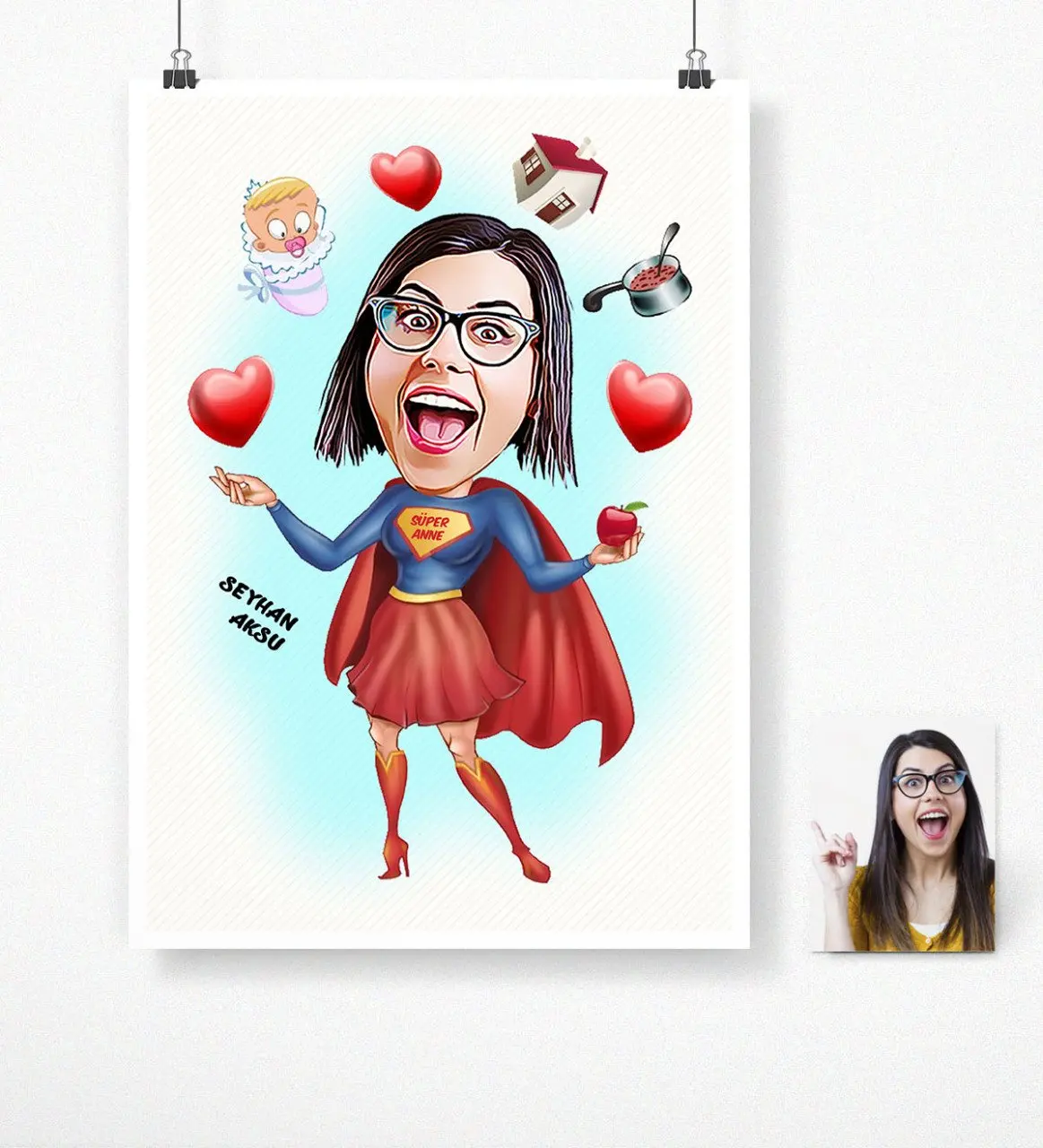 

Персонализированный постер с мультипликационным принтом «супер мама» (50x70 см.)
