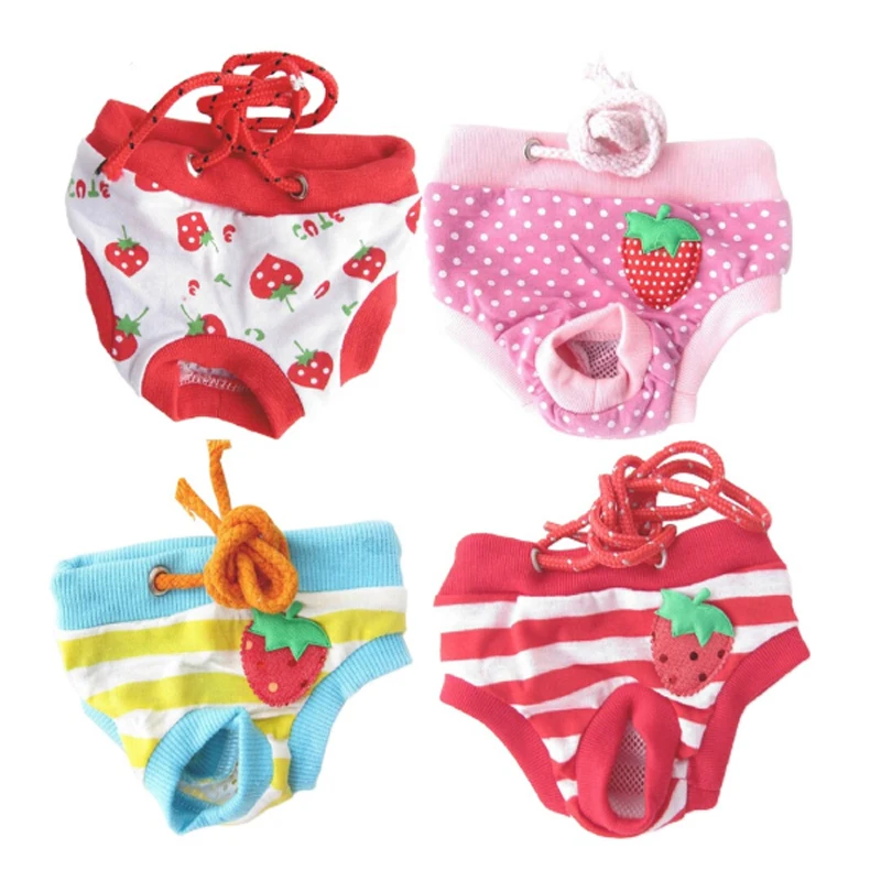 

1Pc Cute Strawberry Print Sanitary Diaper Physiological Shorts Panties for Small Medium Dog Washable Female Underwear