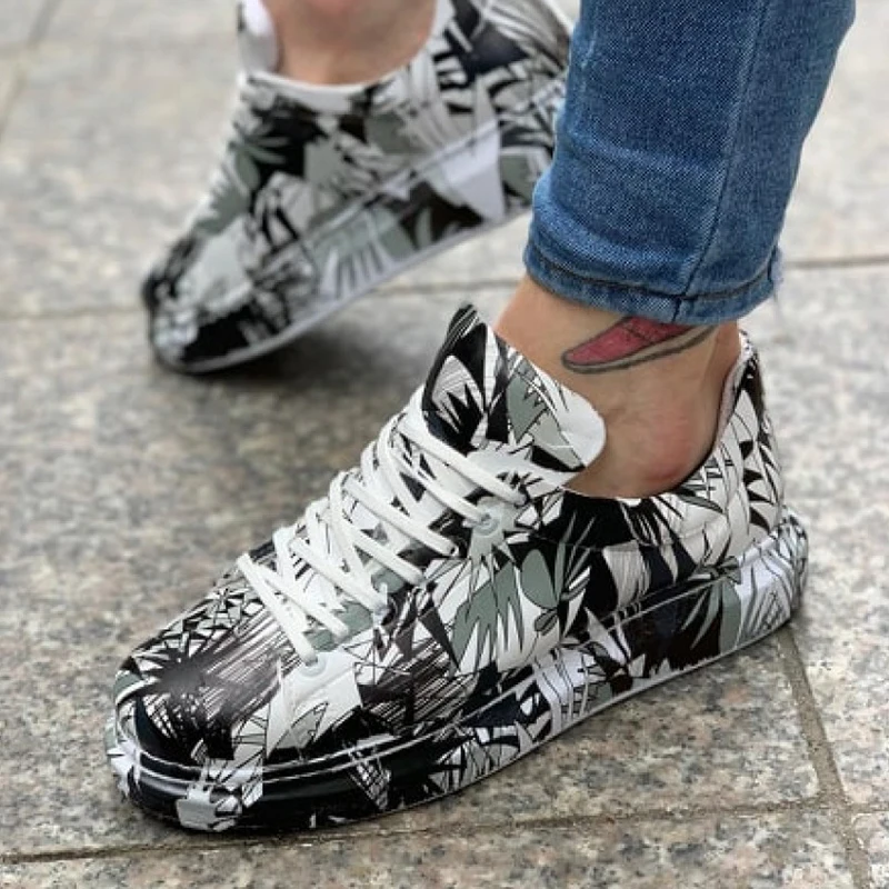 chekich women men shoes black and white pattern non leather unisex sneakers lace up printed summer autumn seasons skateboard couples lovers light ca