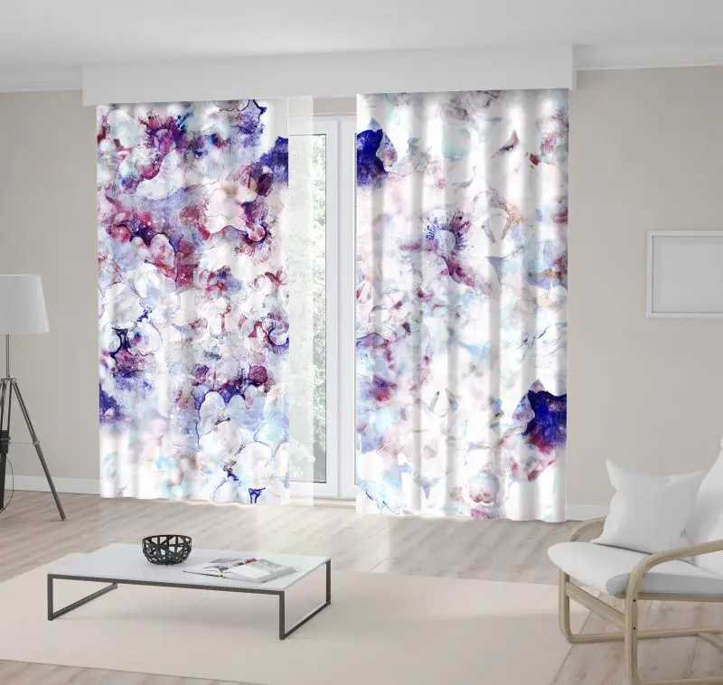 

Curtain Flowers Watercolor Painting Summerdays Classic Oriental Style Artwork Printed Purple White