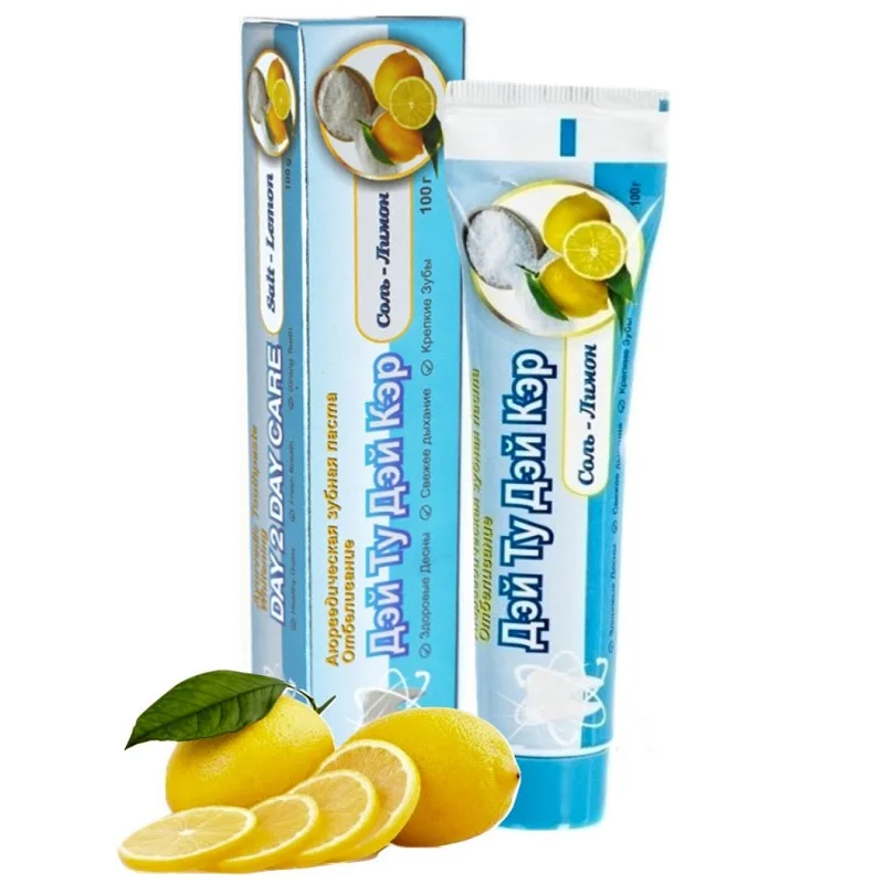 Зубная паста отбеливающая Соль-Лимон Day 2 Care Salt - Lemon Ayurvedic Toothpaste 100g. Без фтора.