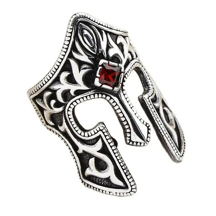 

Стерлингового серебра Для мужчин большого пальца кольцо окисленный Боуман Спартанский кольцо «шлем» ручной работы кольцо воина для Для му...