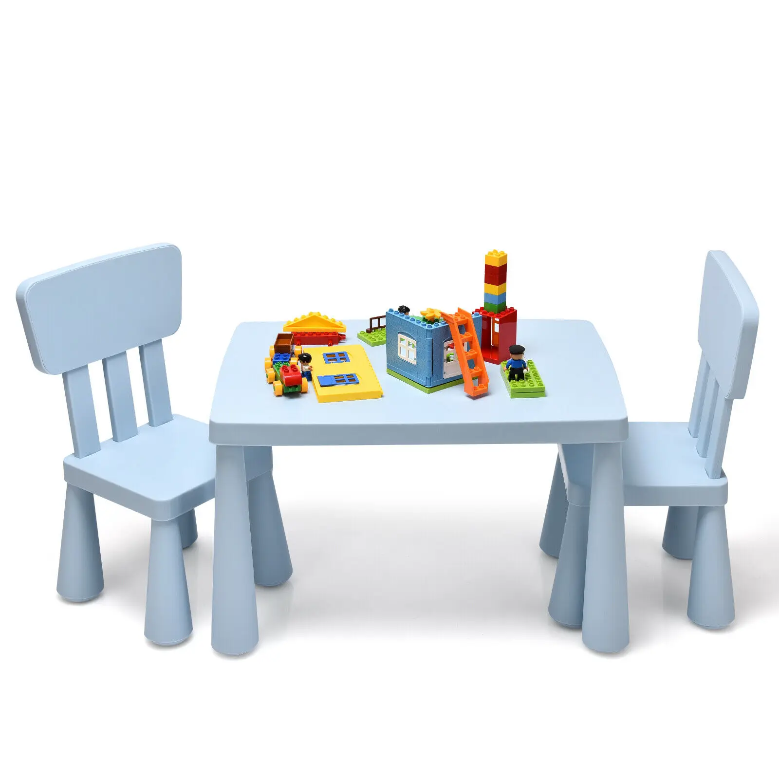 Kids Table & 2 Chairs Set Toddler Activity Play Dining Study Desk Baby Gift Blue  HW66810BL