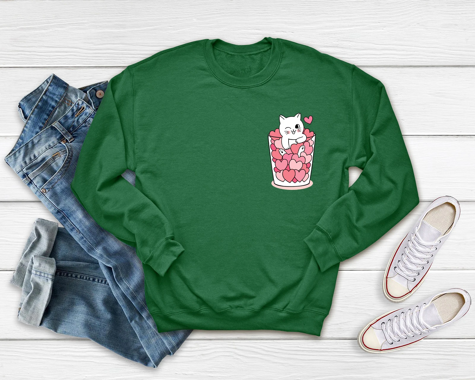 love heart teacup Cat Pocket Women's Sweatshirt lovers Pullover Harajuku style Sweats women Fashion casual Vintage Top | Женская