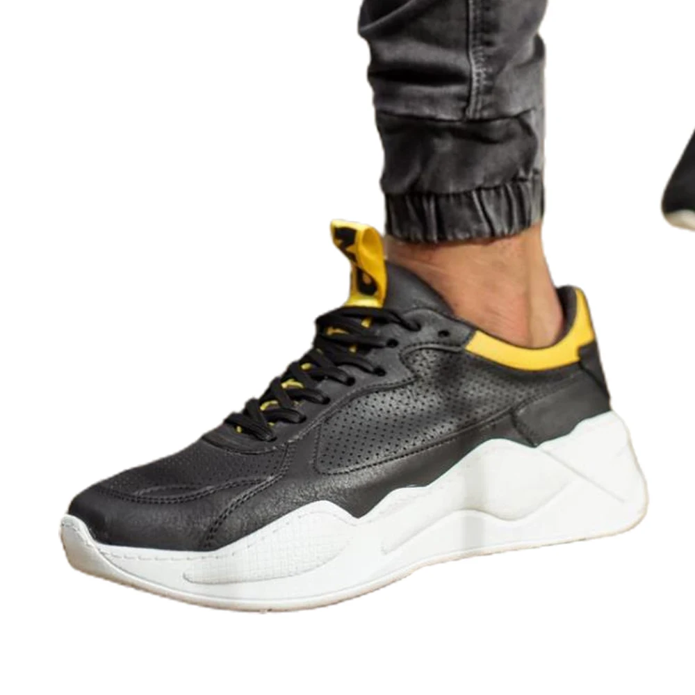 

Knack Male Shoes, Two Color (Black and Yellow), Artificial Leather Material, Breathable, daily Clothing, Walking, Training 606