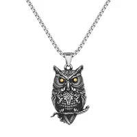 stainless steel owl cat rabbit animal pendant necklace for men women vintage gothic hip hop punk box chain personality jewelry