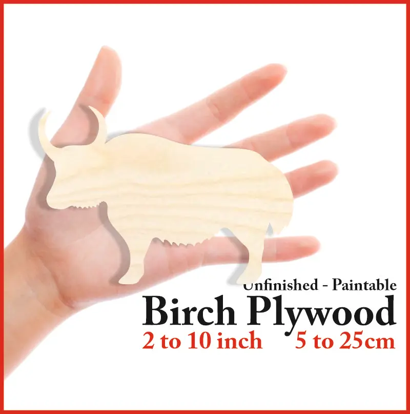 

Yak Silhouette Laser Cut Out Wood Shape Craft Supply Unfinished Paintable
