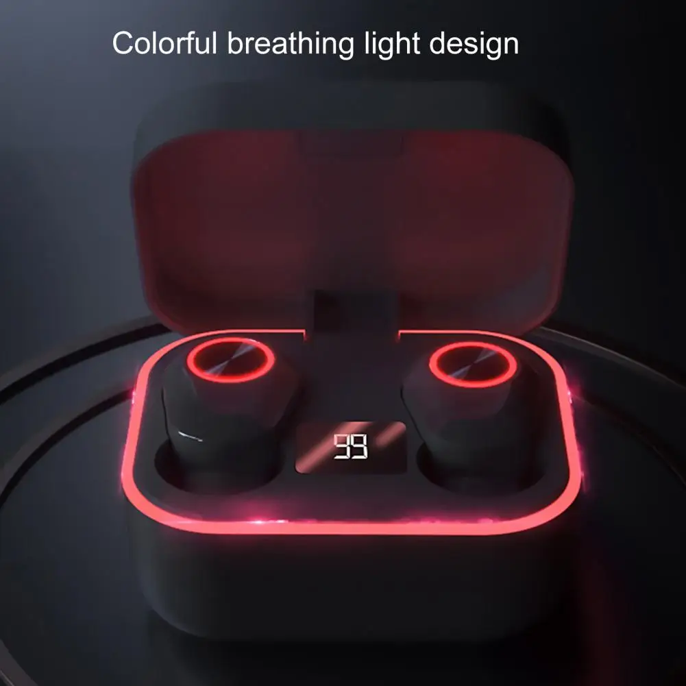 저렴한 50pcs M8 TWS 9D 무선 스테레오 이어버드 (마이크 포함) 스포츠 소음 감소 블루투스 헤드셋 호흡 빛 충전 박스