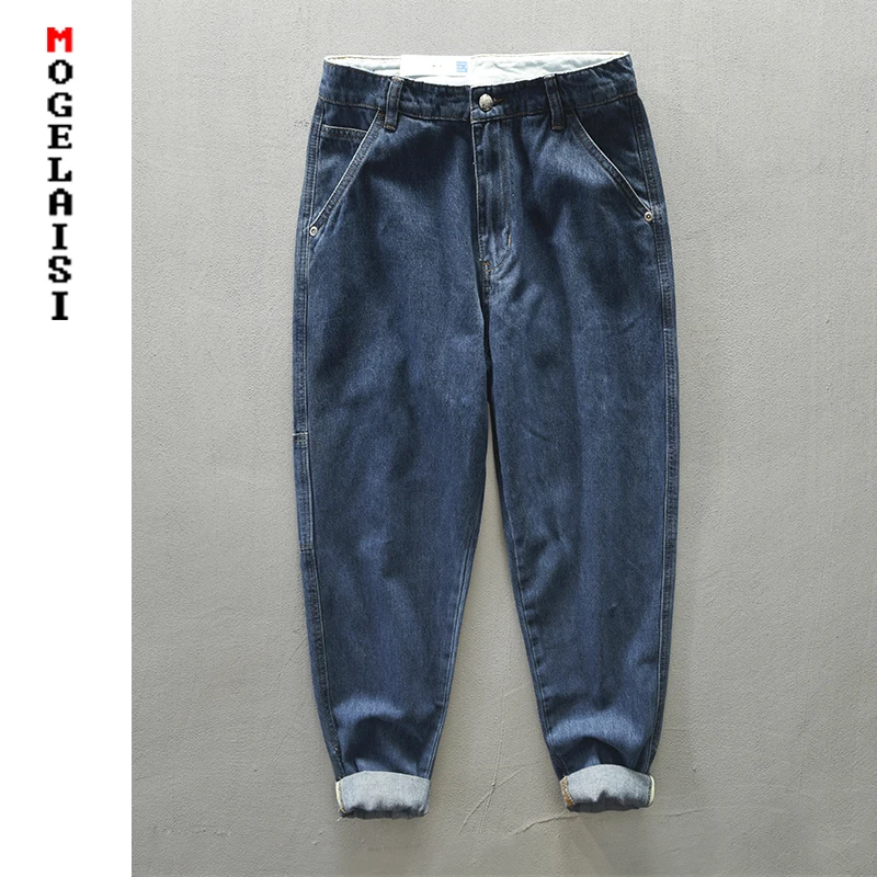 

Casual Men blue jeans New autumn solid loose big pocket cargo pants cotton soft high quality man trousers TB366