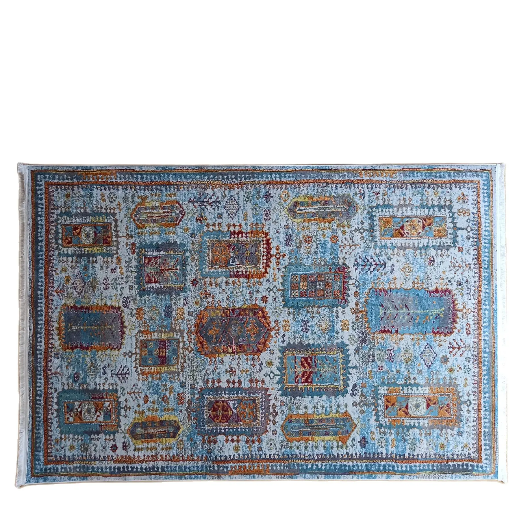 

Turkish Rug, Vintage Blue White Area Rug, Turkish Oushak Rug, Unique Design Rugs, Traditional Geometric Oriental Rugs