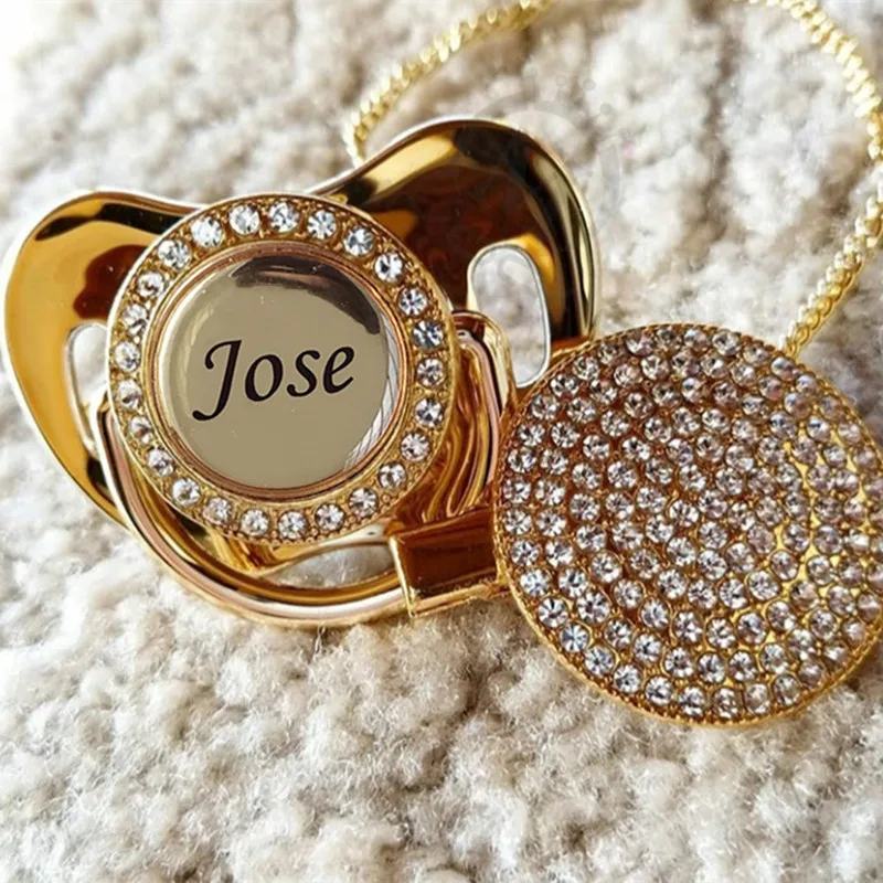 

MIYOCAR Personalized any name can make gold bling pacifier and bling pacifier clip BPA free dummy bling unique design PPC
