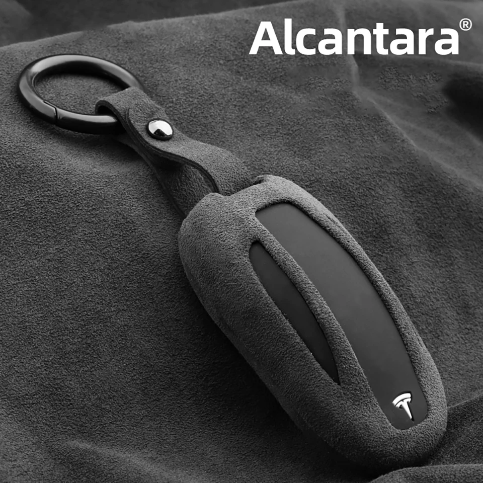 

Car Key Keychain Case Cover For Tesla Model 3 2019 2020 2021 Alcantara Cute Accessoire Voiture Holder Shell