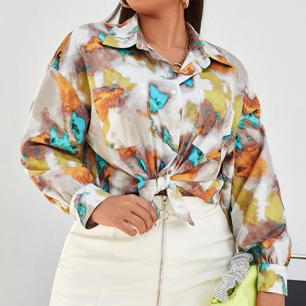 

Woman Vintage Print Women Shirt Collared Button Up Shirt Fashion Long Sleeve Blouse Female Casual Blouses And Shirts 2022