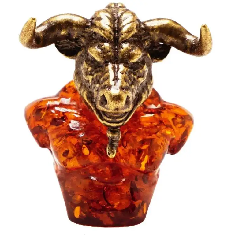 Фигурка &quotБык силач&quot большой янтарь бронза миниатюра скульптура статуэтка